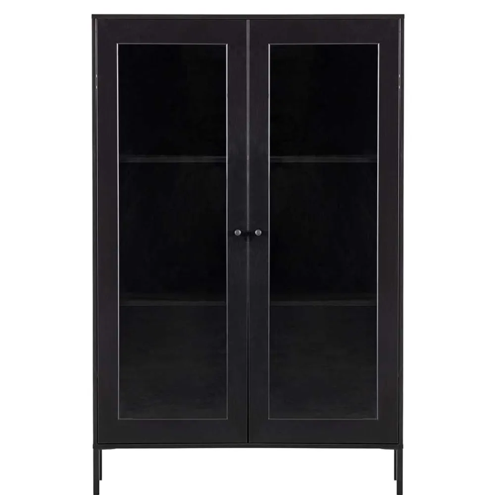 Wohnen 100x155x40 Schwarze Vitrine mit Doppeltür - Neptunus