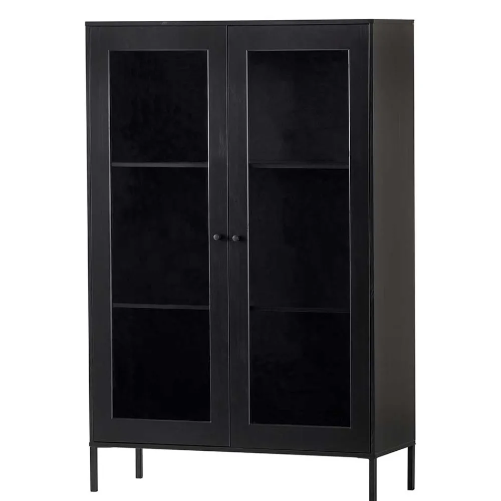 Wohnen 100x155x40 Schwarze Vitrine mit Doppeltür - Neptunus