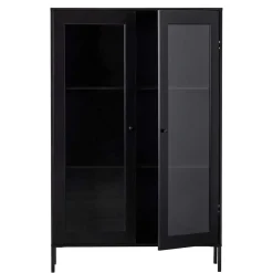 Wohnen 100x155x40 Schwarze Vitrine mit Doppeltür - Neptunus