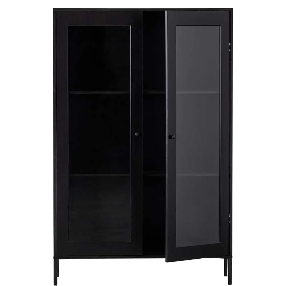 Wohnen 100x155x40 Schwarze Vitrine mit Doppeltür - Neptunus