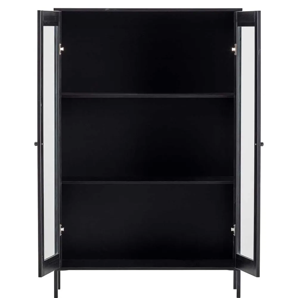 Wohnen 100x155x40 Schwarze Vitrine mit Doppeltür - Neptunus