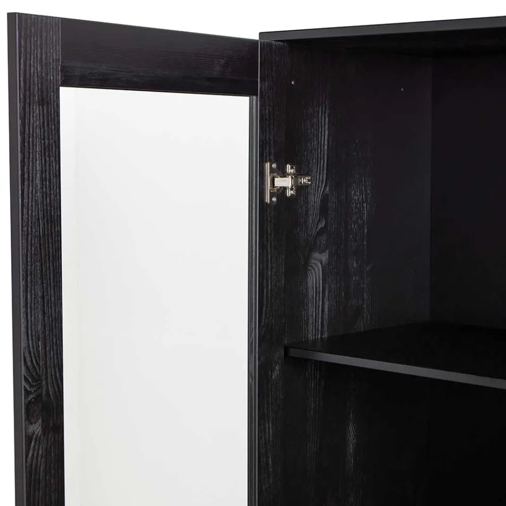 Wohnen 100x155x40 Schwarze Vitrine mit Doppeltür - Neptunus