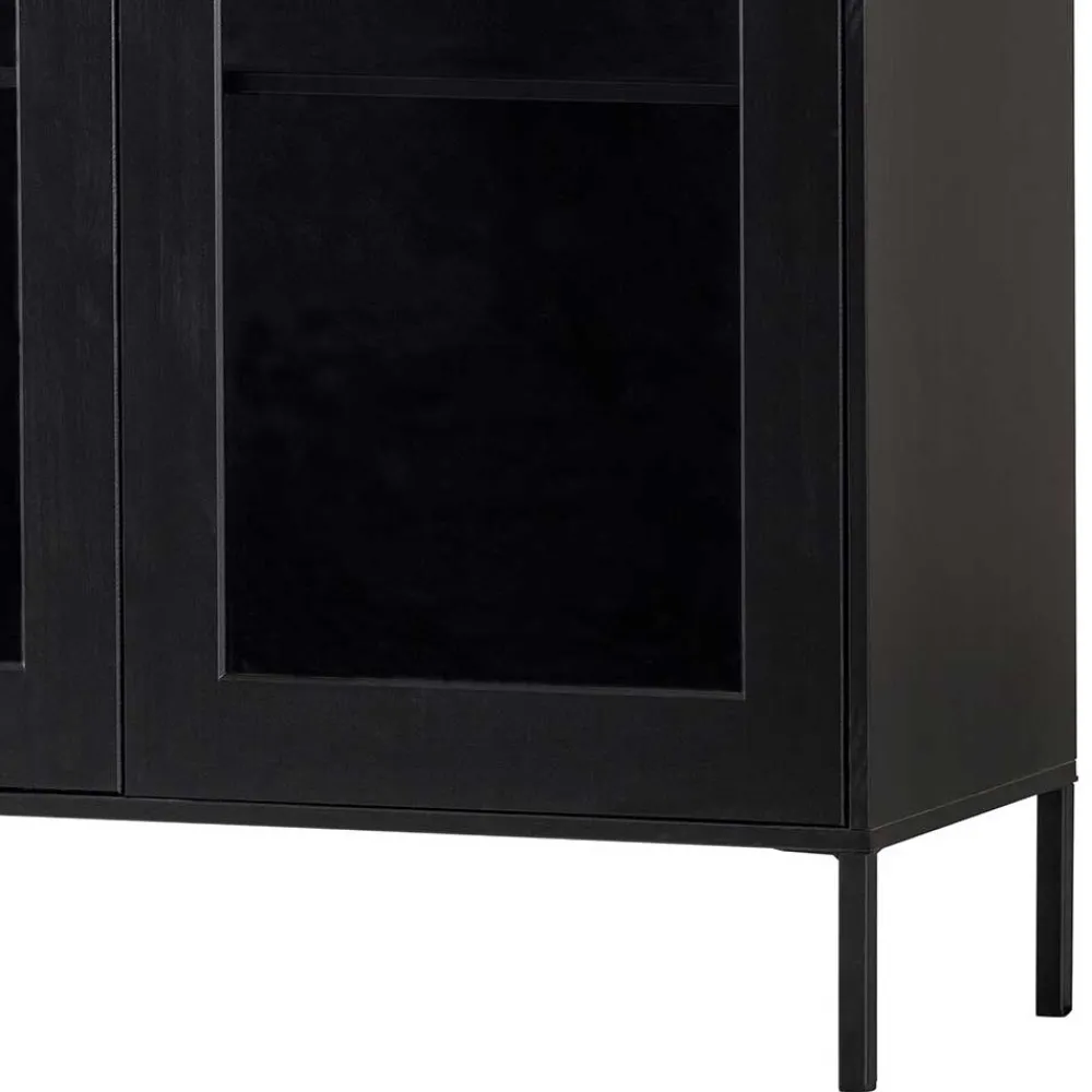 Wohnen 100x155x40 Schwarze Vitrine mit Doppeltür - Neptunus