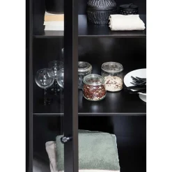 Wohnen 100x155x40 Schwarze Vitrine mit Doppeltür - Neptunus