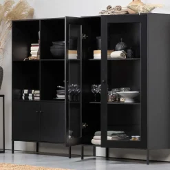 Wohnen 100x155x40 Schwarze Vitrine mit Doppeltür - Neptunus