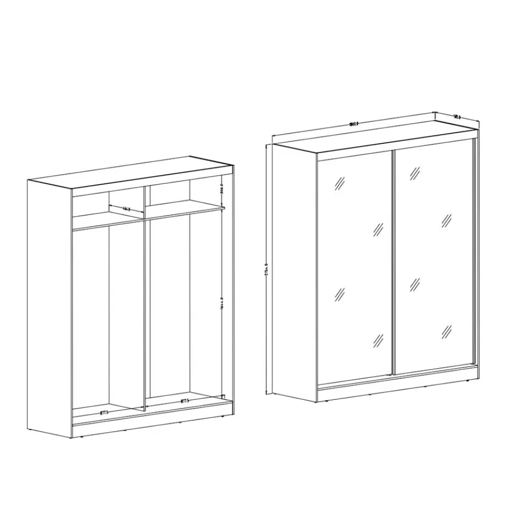 Wohnen 180x216x59 Schwebetürenschrank mit zwei Spiegeltüren - Jaines