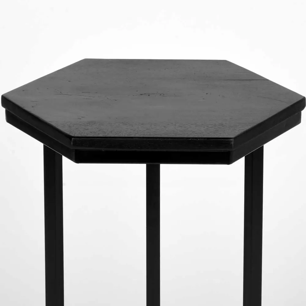 Wohnen Schwarze Möbel|Naturholzmöbel*40x62x40 Sechseck Beistelltisch in Schwarz - Palium