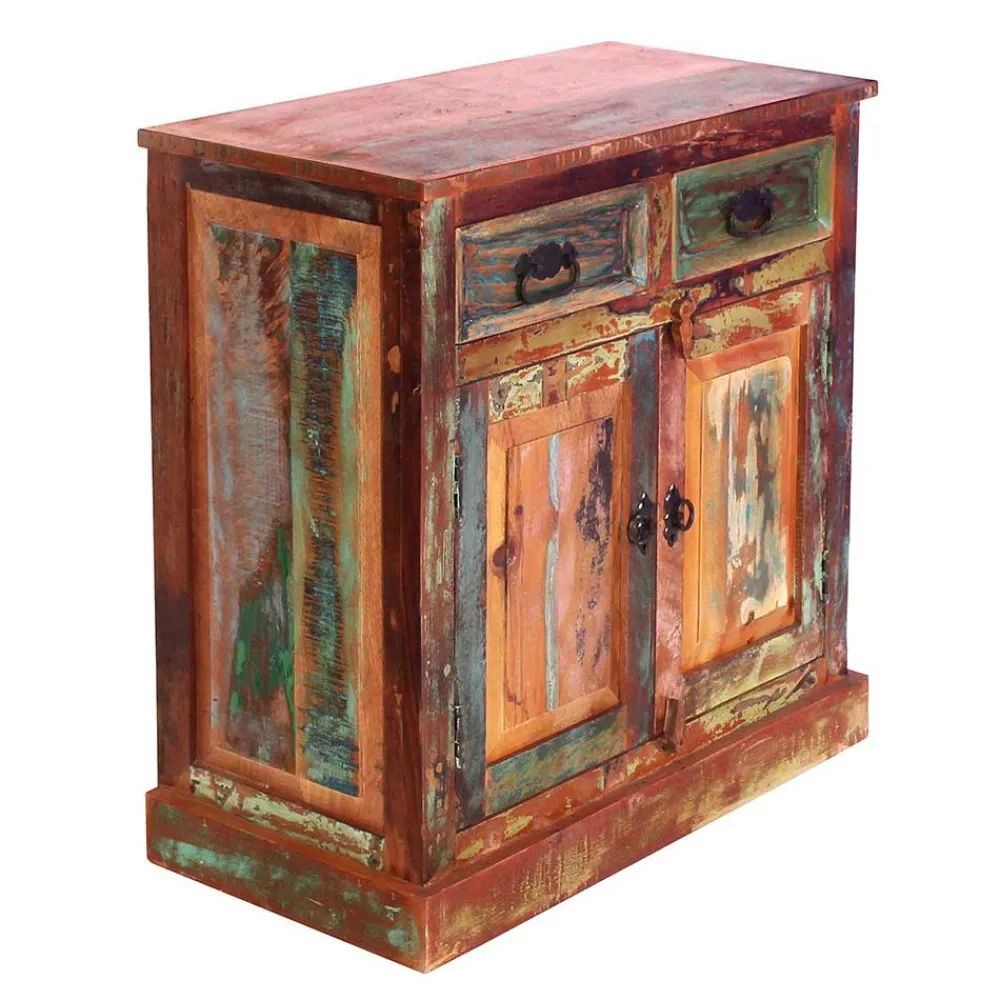 Wohnen 80x80x40 Shabby Chic Kommode in Braun Bunt - Jamaica