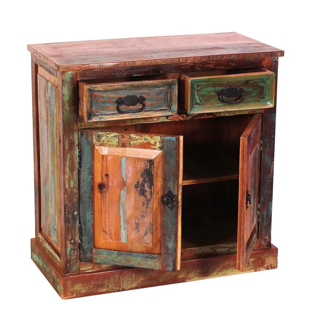 Wohnen 80x80x40 Shabby Chic Kommode in Braun Bunt - Jamaica
