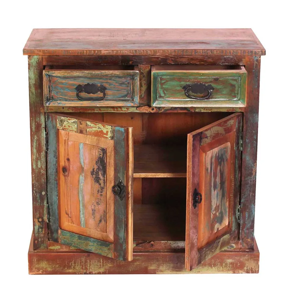 Wohnen 80x80x40 Shabby Chic Kommode in Braun Bunt - Jamaica