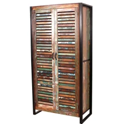 Wohnen Shabby Chic Möbel|Garderobenschränke*90x180x45 Shabby Chic Schrank mit 2 Lamellentüren - Vosbadus