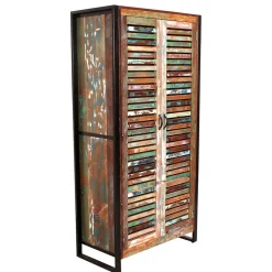 Wohnen Shabby Chic Möbel|Garderobenschränke*90x180x45 Shabby Chic Schrank mit 2 Lamellentüren - Vosbadus