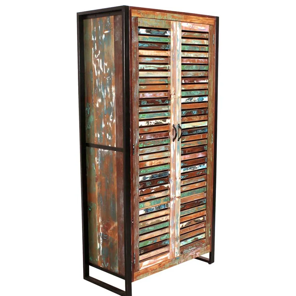 Wohnen Shabby Chic Möbel|Garderobenschränke*90x180x45 Shabby Chic Schrank mit 2 Lamellentüren - Vosbadus