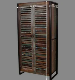 Wohnen Shabby Chic Möbel|Garderobenschränke*90x180x45 Shabby Chic Schrank mit 2 Lamellentüren - Vosbadus