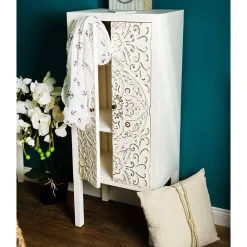 Wohnen Weiße Möbel|Shabby Chic Möbel*50x121x36 Shabby Chic Schrank mit Ornament Muster - Acacio