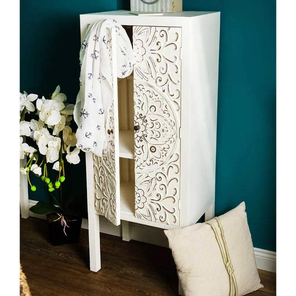 Wohnen Weiße Möbel|Shabby Chic Möbel*50x121x36 Shabby Chic Schrank mit Ornament Muster - Acacio