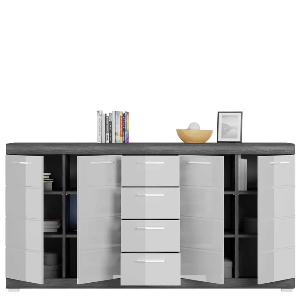 Wohnen 165x85x37 Sideboard in Weiß HG & Grau - Nancys