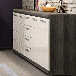 Wohnen 165x85x37 Sideboard in Weiß HG & Grau - Nancys