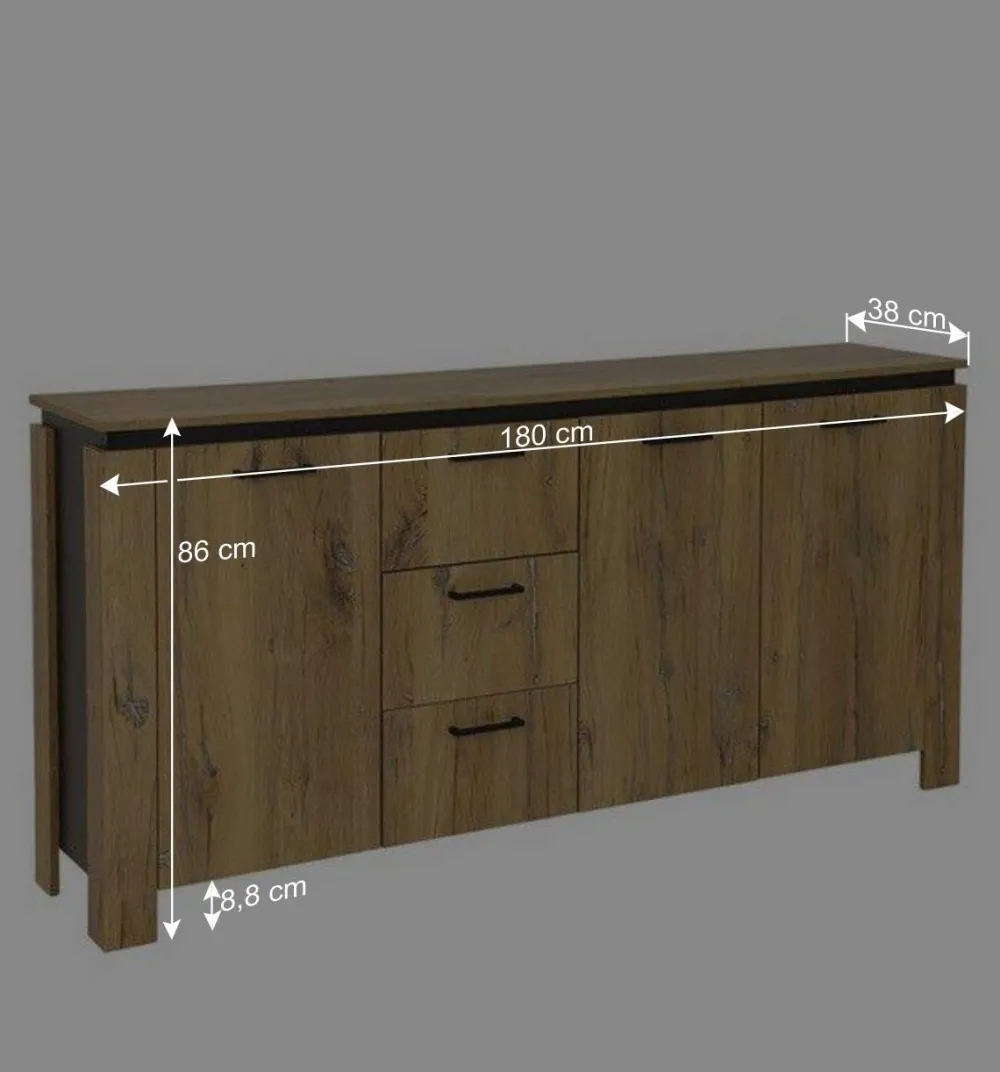 Wohnen 180x86x38 Sideboard in Zinneiche Optik - Traudarian
