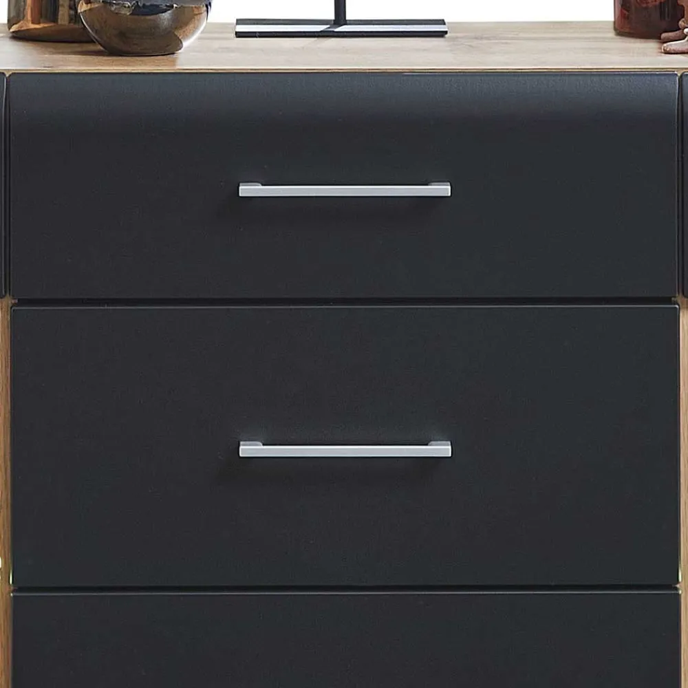Wohnen 170x93x40 Sideboard mit Glas in Schwarz & Wildeiche - Kandu