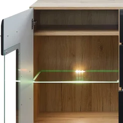 Wohnen 170x93x40 Sideboard mit Glas in Schwarz & Wildeiche - Kandu