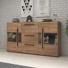 Wohnen 180x86x39 Sideboard mit Glaseinsätzen in Eiche NB - Aberdeen