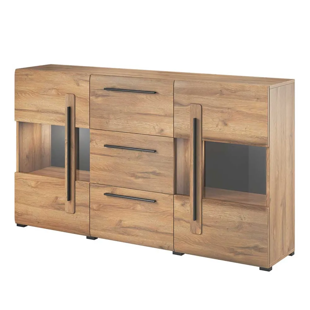 Wohnen 180x86x39 Sideboard mit Glaseinsätzen in Eiche NB - Aberdeen