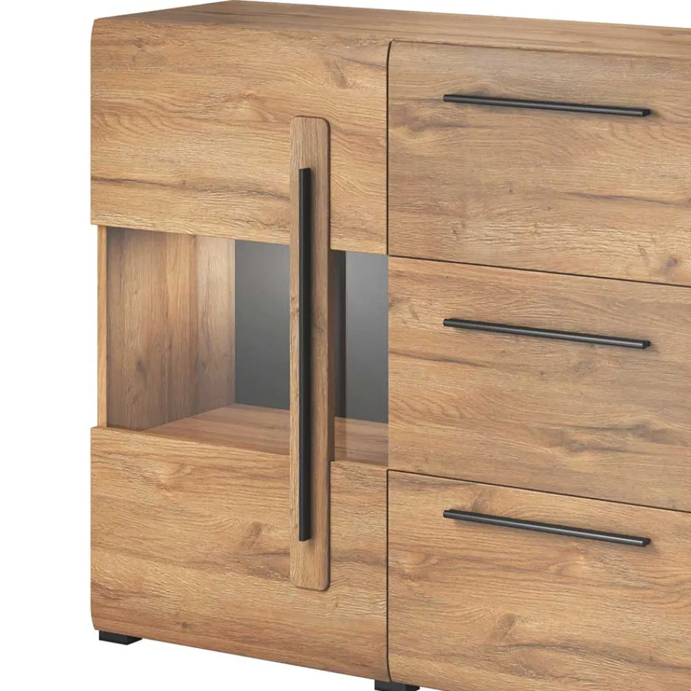 Wohnen 180x86x39 Sideboard mit Glaseinsätzen in Eiche NB - Aberdeen