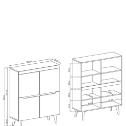 Wohnen 107x134x40 Skandi Highboard 4-türig - Olcian