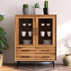 Wohnen Esszimmer-Vitrinen|Esszimmerschränke*97x125x45 Skandi Vitrine mit vier Schubladen - Kerfa