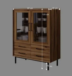 Wohnen Esszimmer-Vitrinen|Esszimmerschränke*97x125x45 Skandi Vitrine mit vier Schubladen - Kerfa