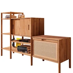 Wohnen Rattanmöbel*190x123x46 Stufiges Regal mit Schiebetüren - Indrya