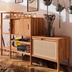 Wohnen Rattanmöbel*190x123x46 Stufiges Regal mit Schiebetüren - Indrya