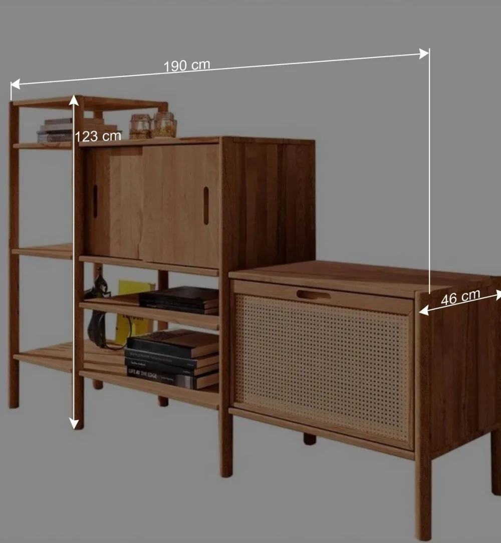 Wohnen Rattanmöbel*190x123x46 Stufiges Regal mit Schiebetüren - Indrya