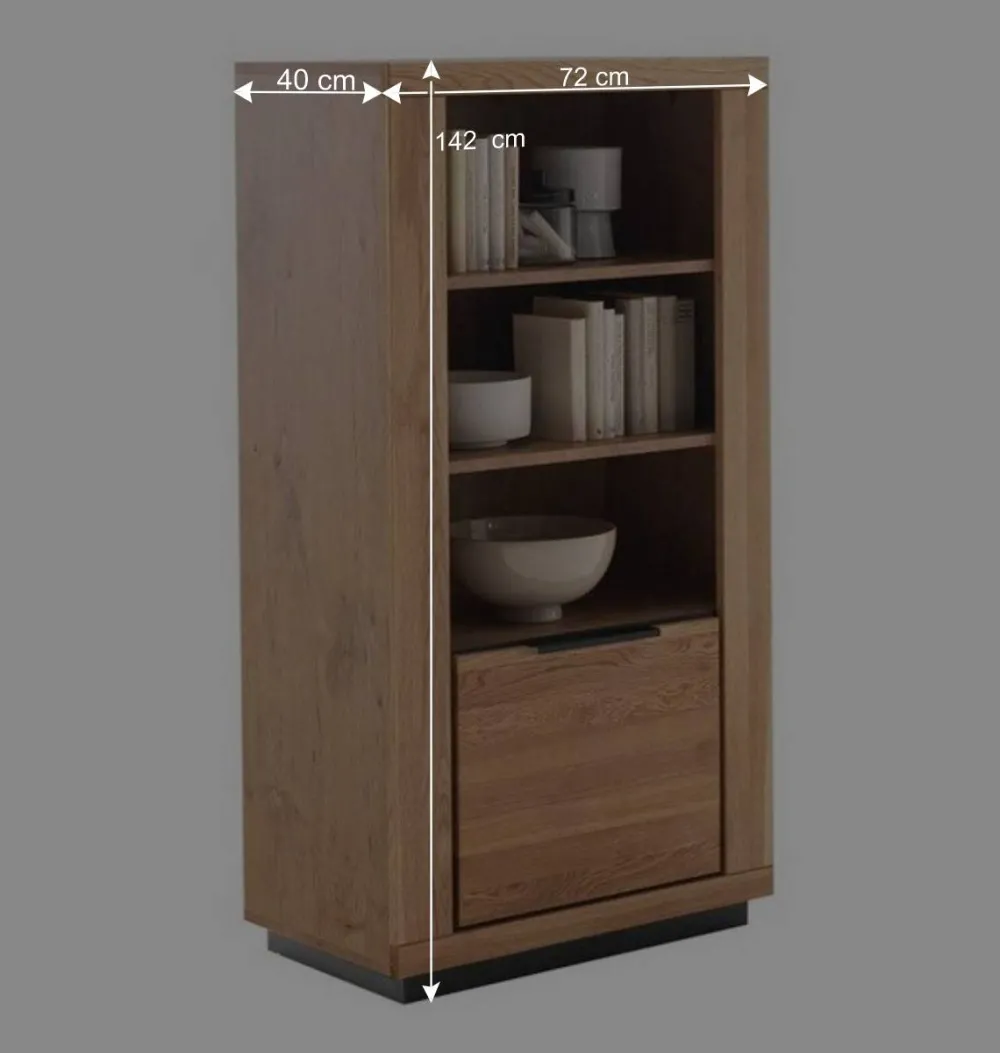 Wohnen 72x142x40 Teilmassives Regal mit drei Fächern & Tür - Vlacoma