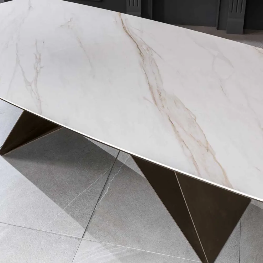 Wohnen 220x76x110 Tisch in Marmoroptik Keramikplatte - Vainy