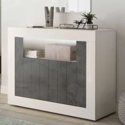 Wohnen 110x86x43 Türen Kommode in Grau Dekor - Voskala