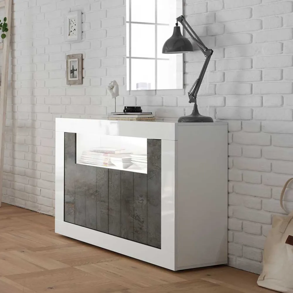 Wohnen 110x86x43 Türen Kommode in Grau Dekor - Voskala