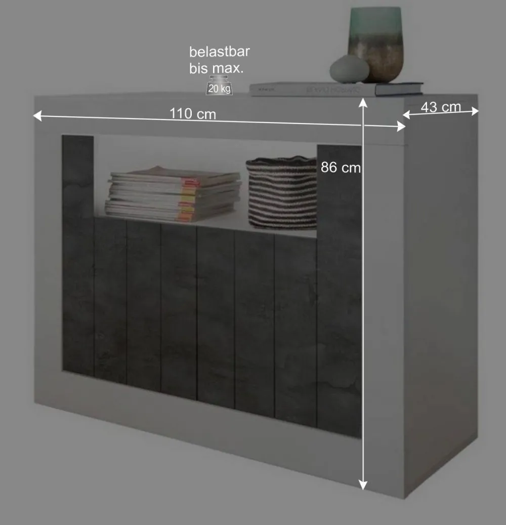 Wohnen 110x86x43 Türen Kommode in Grau Dekor - Voskala