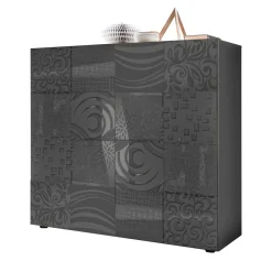 Wohnen 121x111x42 Türen-Kommode in Grau Glanz - Ipatal