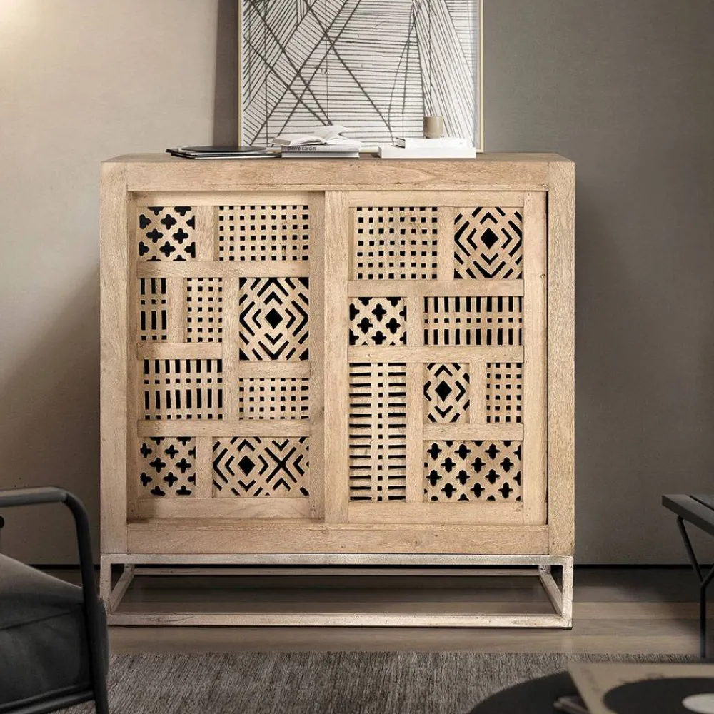 Wohnen 90x90x40 Türen-Kommode mit Ethno Flair - Valuta