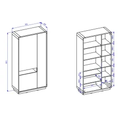Wohnen 93x181x40 3-türige Schrank mit offenem Fach - Ilunas
