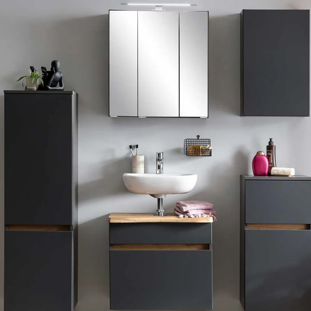 Wohnen 40x135x35 2-türiger Badschrank in Dunkelgrau - Agiruan