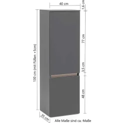 Wohnen 40x135x35 2-türiger Badschrank in Dunkelgrau - Agiruan