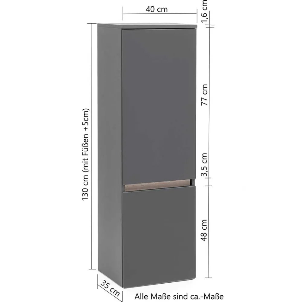 Wohnen 40x135x35 2-türiger Badschrank in Dunkelgrau - Agiruan