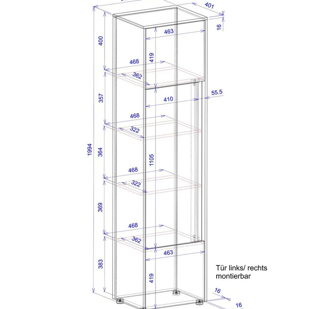 Wohnen 50x200x40 3-türiger Schrank in Anthrazit - Ahilav