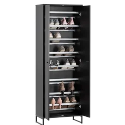 Wohnen 60x170x33 2-türiger Schuhschrank in Schwarz - Anderian