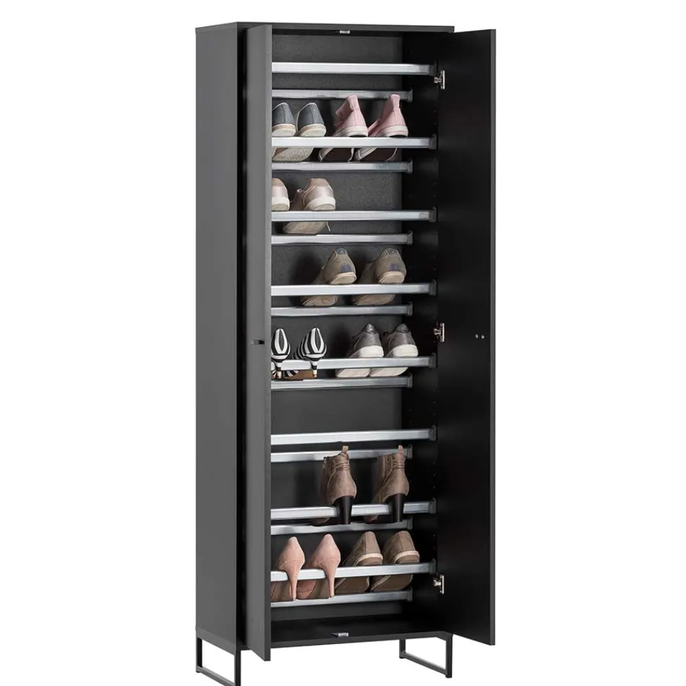 Wohnen 60x170x33 2-türiger Schuhschrank in Schwarz - Anderian