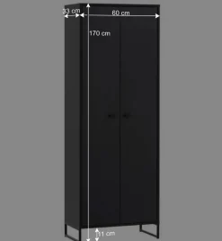 Wohnen 60x170x33 2-türiger Schuhschrank in Schwarz - Anderian