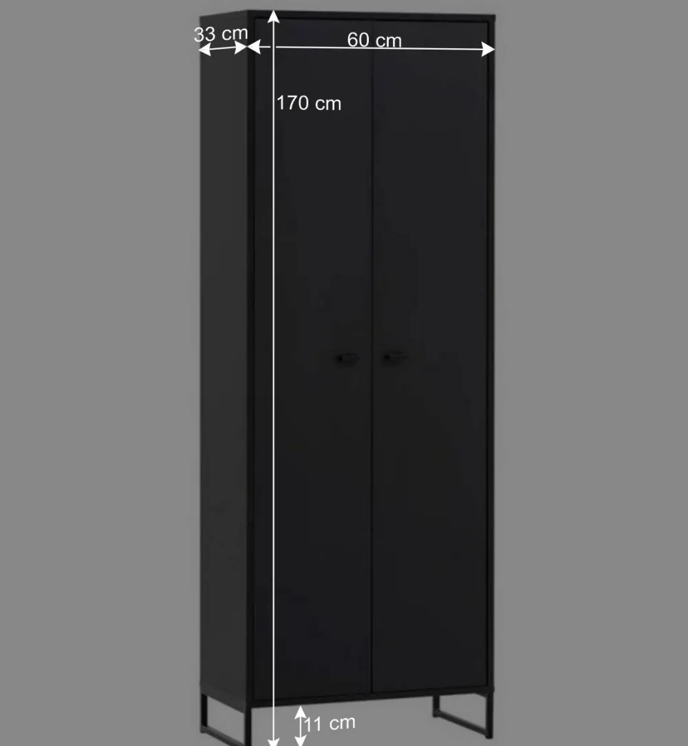 Wohnen 60x170x33 2-türiger Schuhschrank in Schwarz - Anderian